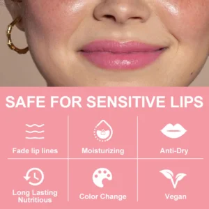 Small Batch Private Label No Logo Pink Square Tube Temperature Changing Flower Lipstick, Hydrating Nourishing Daily Lip Makeup
