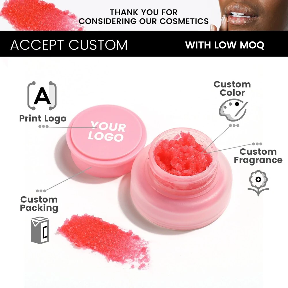 Small Batch Custom Private Label No Logo Strawberry Scent Lip Scrub, Exfoliating Dead Skin Remover Hydrating Lip Care