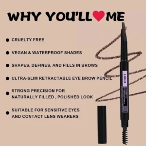 Waterproof Sweat Proof Retractable Hard Core Eyebrow Pencil, Smudge Resistant Natural Wild Brow Long Wear Definer